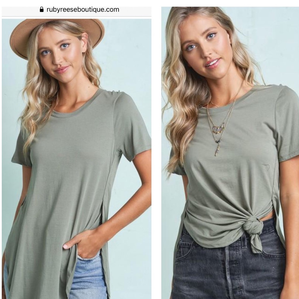 Short Sleeve Basic High-Low Split Tee